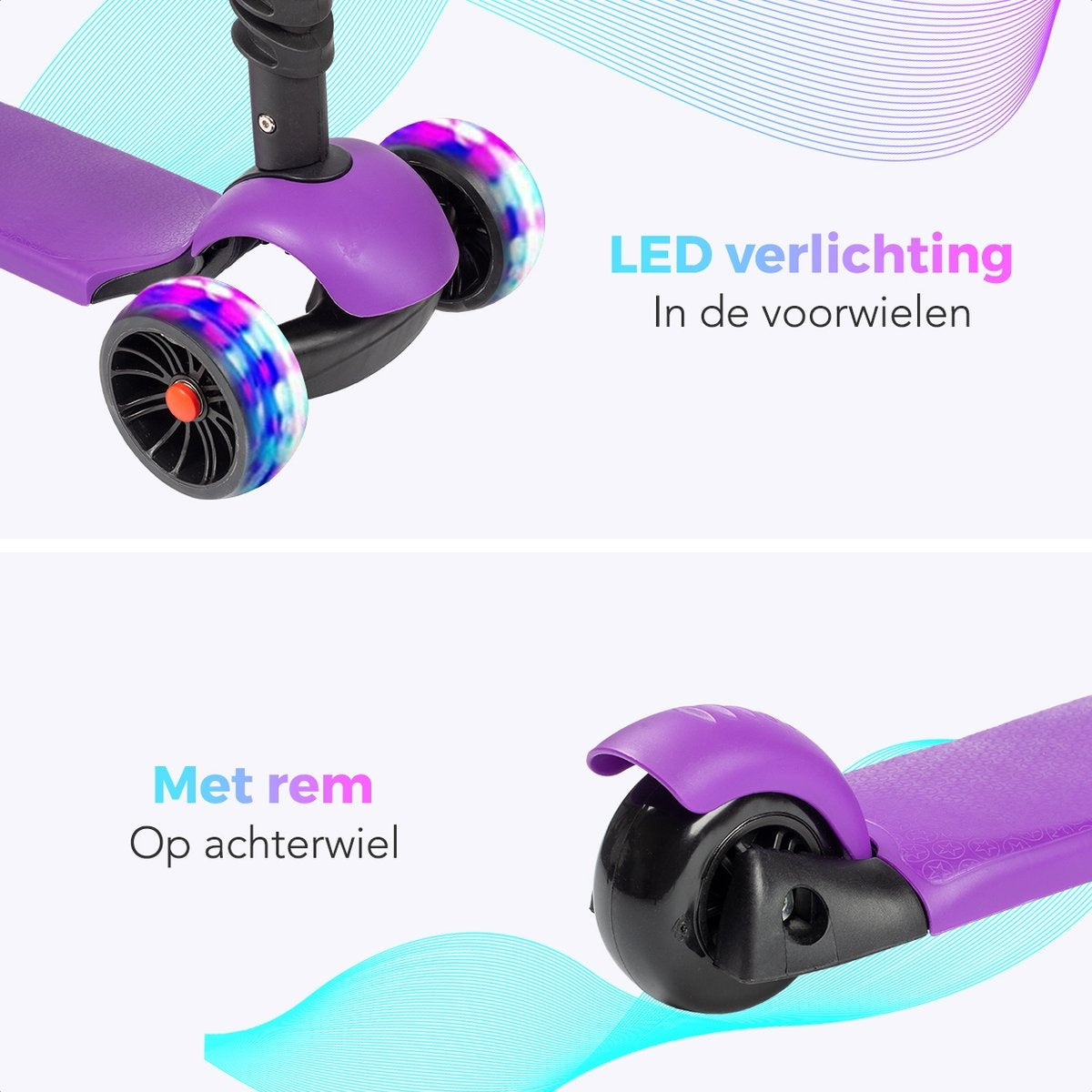 LifeGoods MultiRider Kinderstep - Step 3-8 Jaar - Verstelbaar Zitje - Lichtgevende Wielen - Jongens/Meisjes - Paars