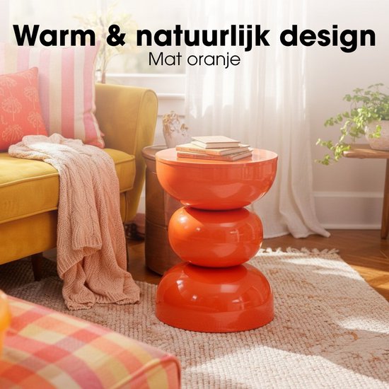 Mica Decorations Luna Tafel - Bijzettafel met Open Rond Design van Stevig IJzer - Salontafel Minimalistisch Voor Binnen - Nachtkastje Voor Kleine Ruimtes - H46 x Ø32 cm - Oranje