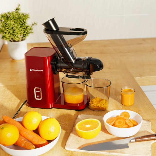 KitchenBrothers Slowjuicer - Mini Juicer - Groenten en Fruitpers - 40 mm en 50 mm invoer - 400 ml - Rood