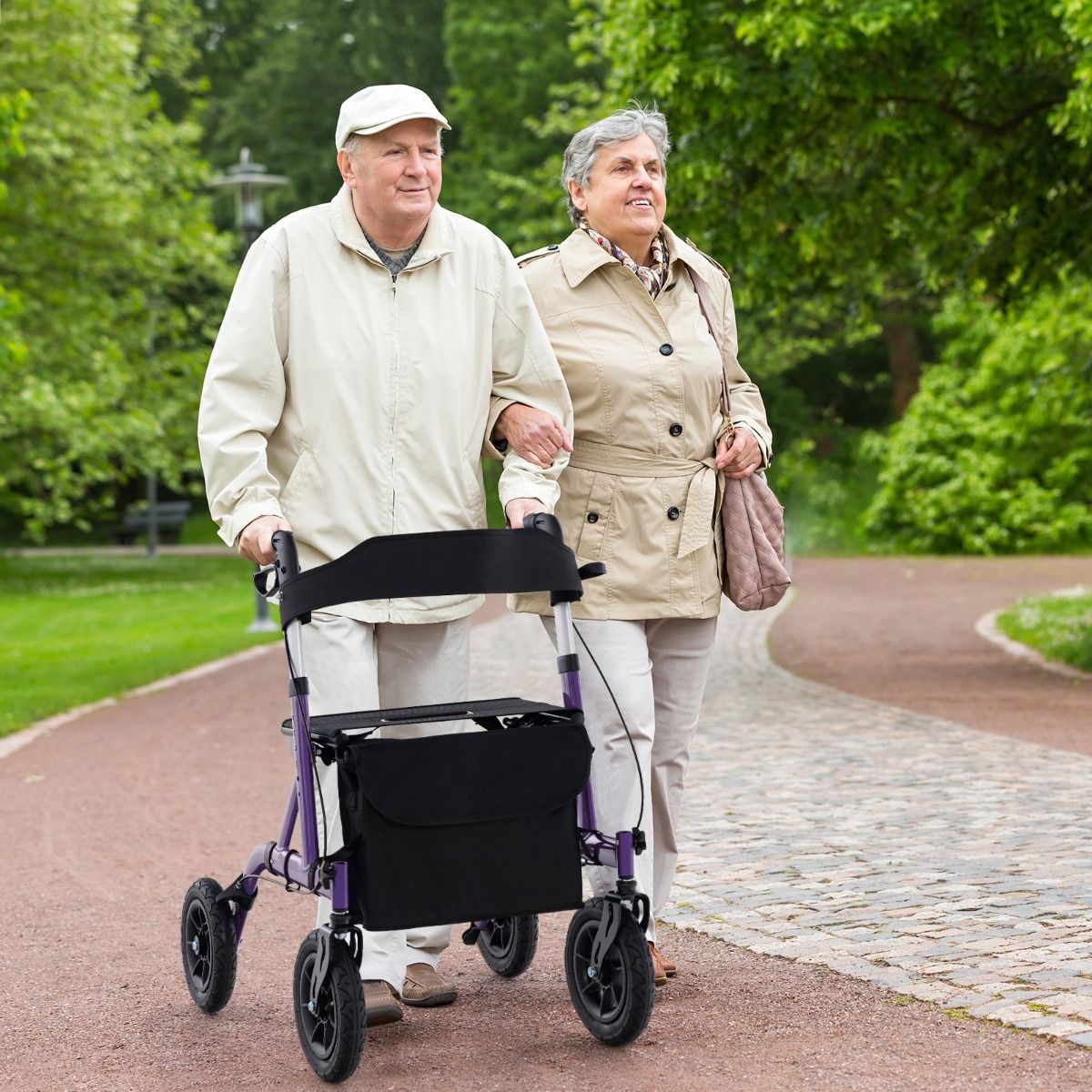Coast Opvouwbare Rollator met Zitting - 2-in-1 Rolstoel en Loophulp - 6-voudig in hoogte verstelbaar - paars