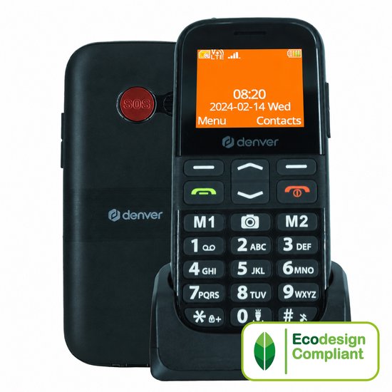 Denver Senioren Mobiele Telefoon 4G - Grote Toetsen - SOS knop - Smartphonevrij opgroeien - Oplaadstation - GSM - Bluetooth - FM Radio - Volledig NL en FR - Model 2026 - BAS18800L