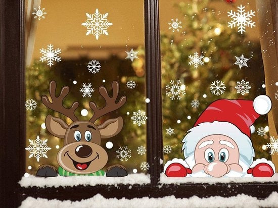 Giftmas - Raamstickers - Kerst Raamdecoratie - Kerst Stickers - Raamstickers Kinderen - Kerstversiering voor Binnen - Kerstversiering - Kerstman - Rendier - 50 stuks