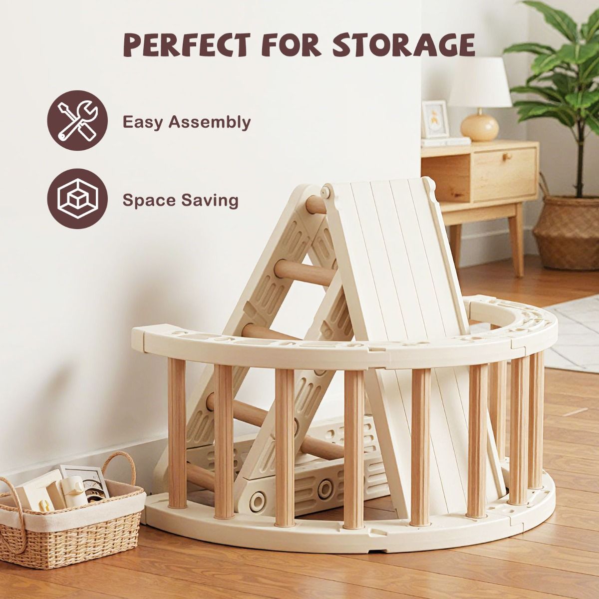Coast Montessori klimset voor kinderen - 5-in-1 houten klimrek met boog en dubbelzijdige ladder - beige en koffie