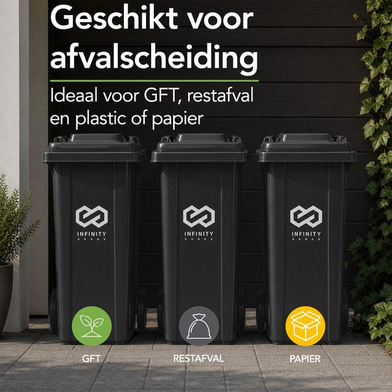 Infinity Goods Kliko 240L - Afvalcontainer - Rolcontainer - Kunststof Mini Container - Met Wielen - Grijs