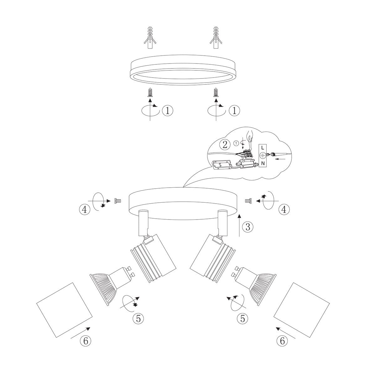 Staalkleurige 2-lichts spot Upround 2487ST - Draaibaar en kantelbaar - Modern design - Inclusief lichtbronnen - Mexlite - Geschikt voor binnen gebruik, IP44, max. diepte 15 cm