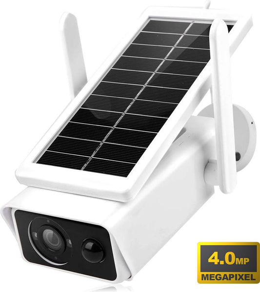 Fuegobird Q1 Zonne Energie Beveiligingscamera's - 4MP - Single-band (2.4 GHz) - IP Camera - Geïntegreerd zonnepaneel - IP66 Waterbestendig - Wit