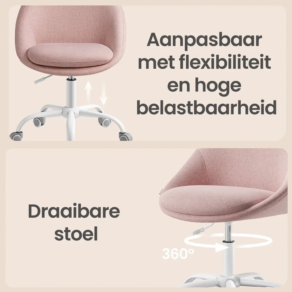 JOYFURNOS Draaibare Bureaustoel - In Hoogte Verstelbaar - Roze