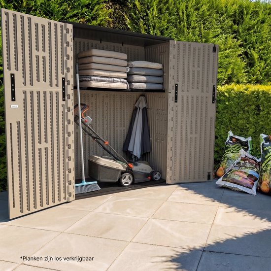 LifeGoods Tuinkast Verticaal - 1340L - Opbergkast - Waterdicht & UV-bestendig - Tuinbox - Taupe