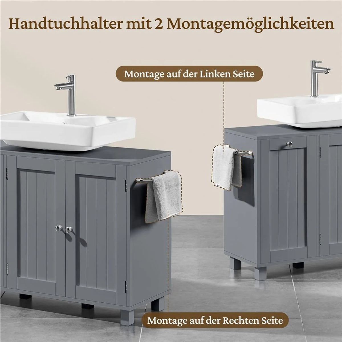 Yaheetech Wastafelonderkast met U-uitsparing en Wasmand 90x30x62,5 cm – Donkergrijs – MDF en Metaal