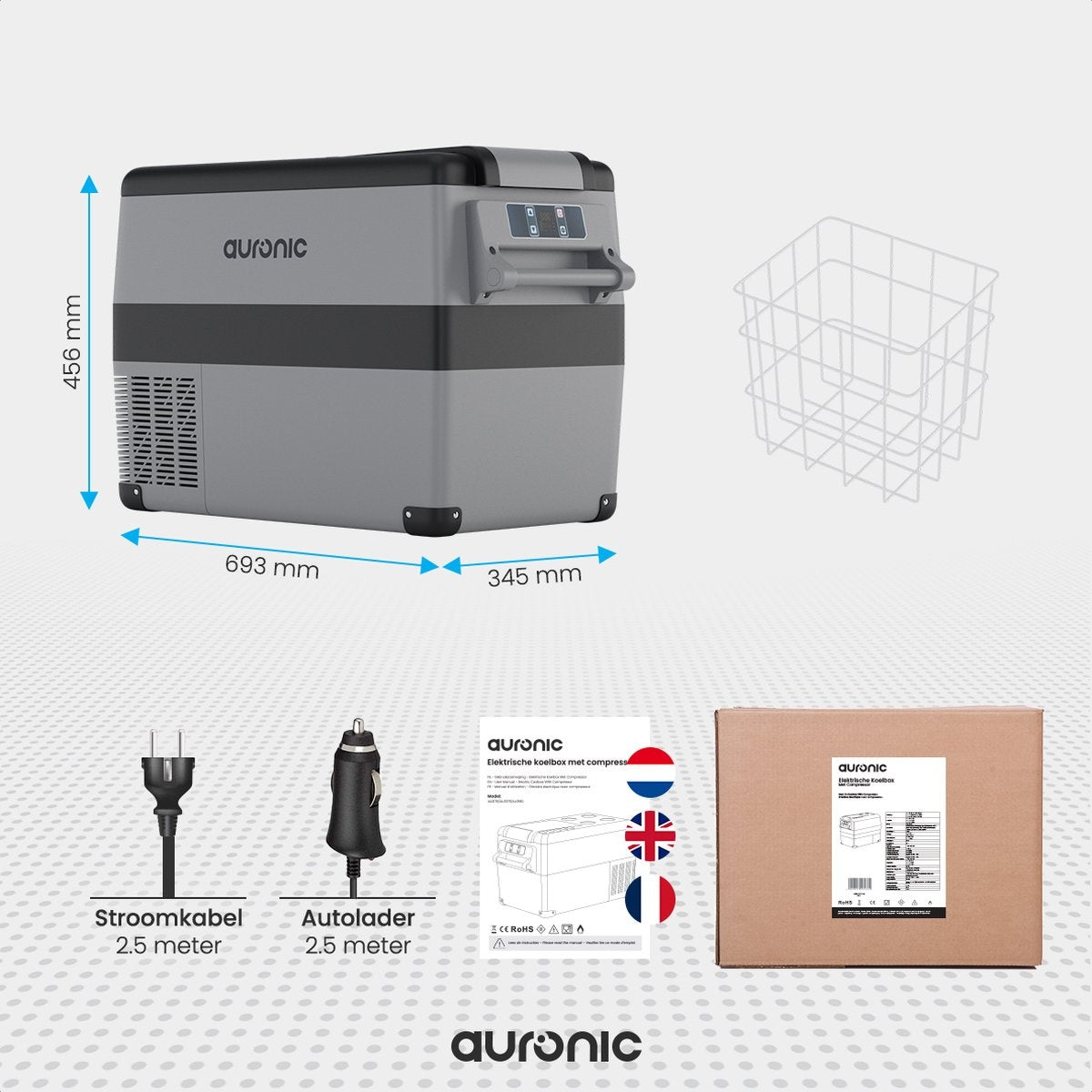 Auronic Compressor Koelbox - Coolbox - Alleen vriezen - 40.5L - 12V en 240V - Grijs