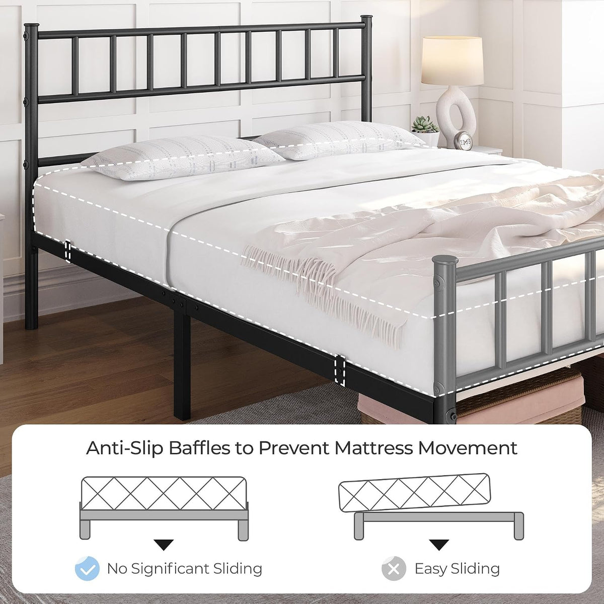 Yaheetech Bedframe 4ft6 - 500 kg - Met Hoofdbord - 32 cm Onderbedopslag - Zwart