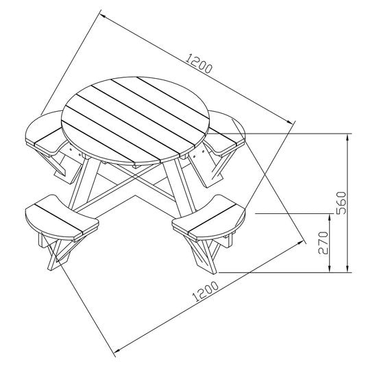 AXI Ufo Picknicktafel Rond voor 4 kinderen in Bruin/Wit - Picknick tafel van hout - 120x120x56cm