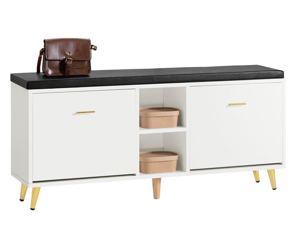 SoBuy Schoenenbank Wit - 110 x 26 x 52 cm - Met Zitkussen en Opbergruimte