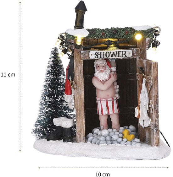 Luville Kerstdorp Miniatuur Naakte Kerstman - Kerstversiering voor je Kerstdorp - Kerst Decoratie voor Binnen - Guirlande met Lampjes en Warm Witte Verlichting - L10 x B8,5 x H11 cm