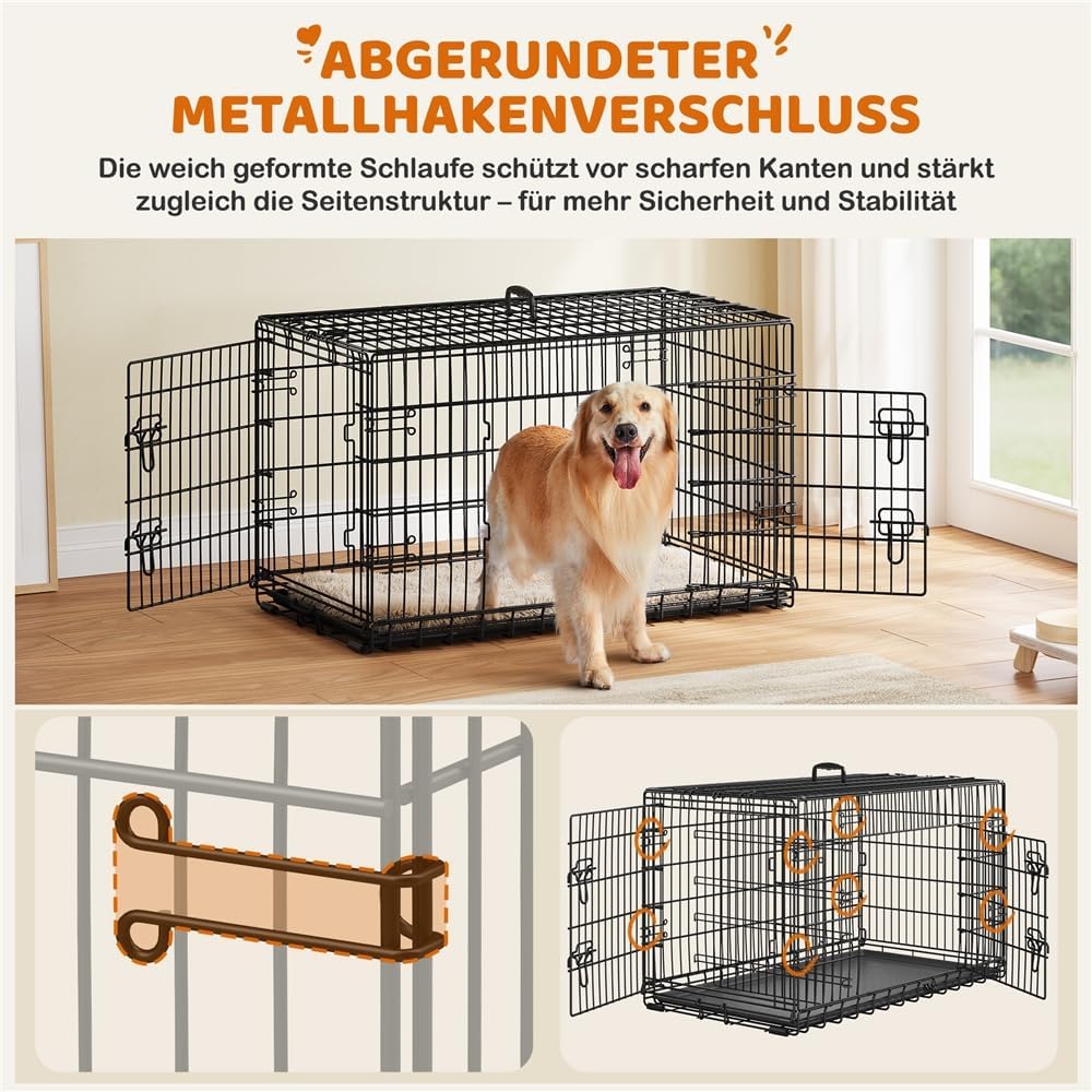 Yaheetech Opvouwbare Hondenbench XL - 107 x 66 x 74,5 cm - 2 Deuren met Tussenschot en Uitneembare Bodem - Zwart