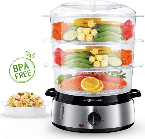 Aigostar Fitfoodie 30INA - Stoomkoker 9L - met Timer - 800W - 3 Lagen - RVS