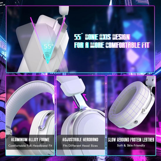 ATTACK SHARK L30PRO Draadloze Gaming Headset - 7.1 Surround Sound - 50mm Drivers - 20ms Lage Latency - Afneembare Microfoon met Ruisonderdrukking - Frame van Aluminiumlegering - Tri-Mode Connectiviteit - Over-Ear Headset - Wit