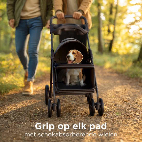 Trevopet® Hondenbuggy Inklapbaar - Wandelwagen - Buggy voor Kleine en Middelgrote Honden tot 15 kg - Waterafstotend met Bekerhouder - Zwart