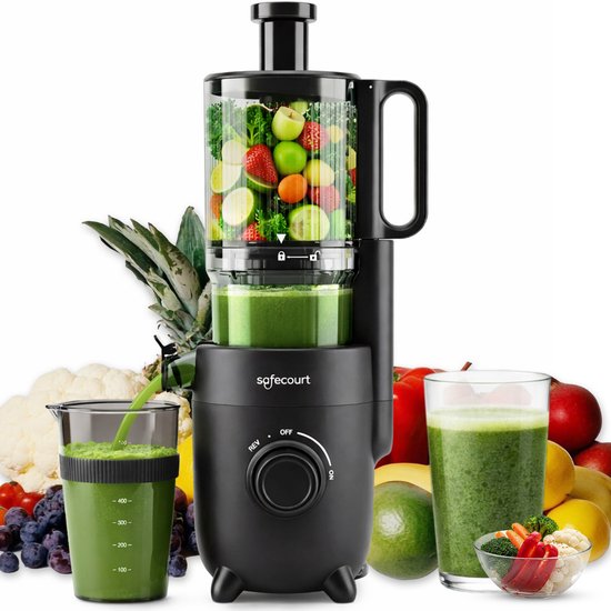 Safecourt Kitchen Slow Juicer - krachtige motor [Pre-cutter & Cold-press technologie] - eenvoudige reiniging - BPA-vrij - sapcentrifuge Zwart