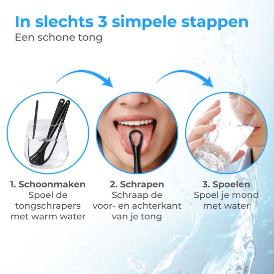 Nuvance Professionele Tongschraper - 3 in 1 Set - voor Mondverzorging - Tongreiniger - Tong Schraper - Tongue Scraper - RVS - Zwart