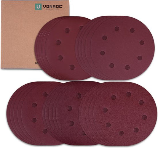 VONROC Schuurpapier set – 180MM – 25 stuks – Voor schuurmachines – Incl. klittenbandbevestiging