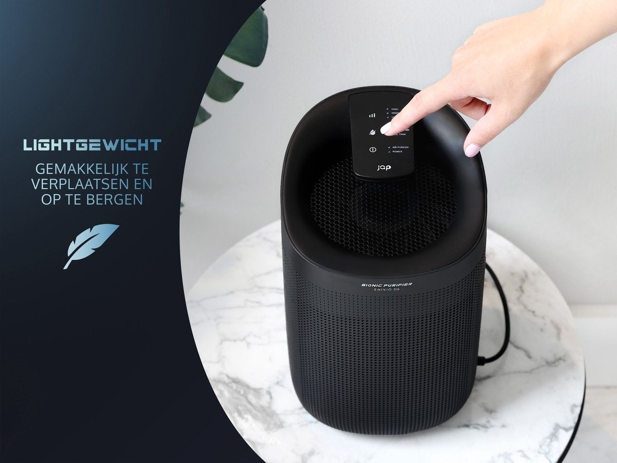 JAP Appliances Enivio D6 - Luchtontvochtiger en luchtreiniger met HEPA-filter - Ontvochtigt 750ml per dag - Hygrostaat - Ontvochtiger huis - Woonkamer, slaapkamer, badkamer en kelder