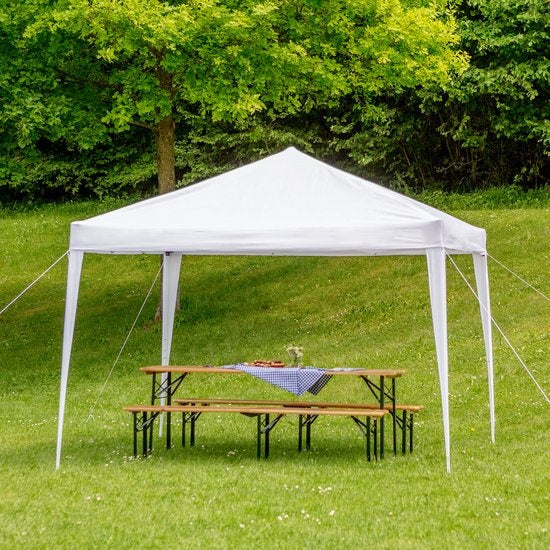 tectake® - Tuinpaviljoen Linosa opvouwbaar - Waterafstotend - Incl. draagtas, scheerlijnen en haringen - 3x3m - wit