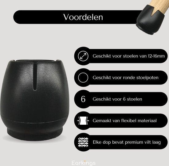 Stoelpoot Beschermers Vloerbeschermer Ø12-16 mm - Stoelpoot Doppen Meubeldoppen 24 stuks - Ronde Stoeldoppen Vloerbeschermers Stoelen - Zwart