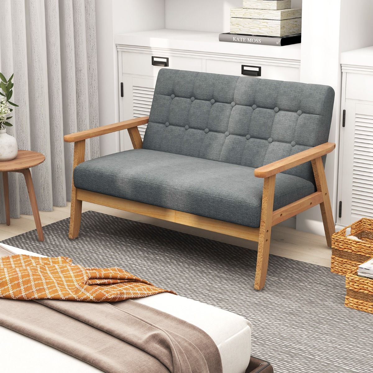 Coast Linnen Loveseat 2-Zits - Grijs - 114x72x77 cm - Rubberhouten Frame - Mid-Eeuws Design