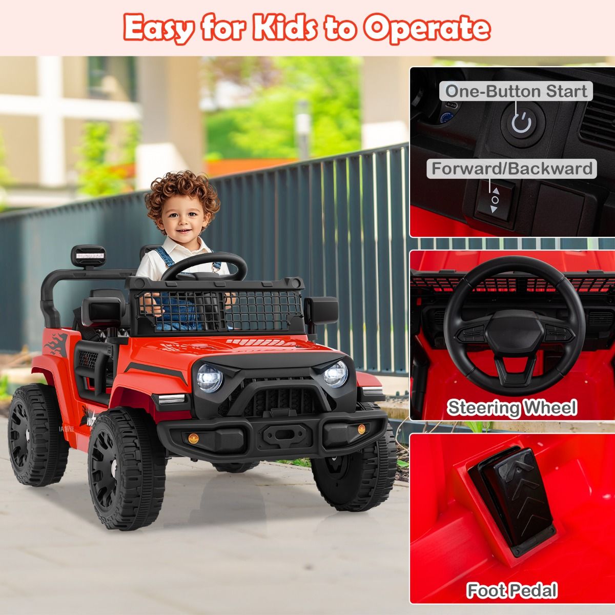 Coast Elektrische Kinderauto - met afstandsbediening - muziek en claxon - rood