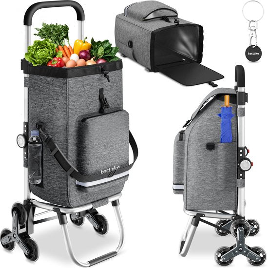 tectake® 3-in-1 Boodschappentrolley met Koelvak - 4 Traploop Wielen - Opvouwbaar - 56L Inhoud - Boodschappenwagen - Boodschappenkar - Ook als Steekwagen en Boodschappentas - Met Sleutelhanger en Winkelwagenmunt
