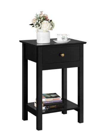 Yaheetech Nachtkastje - Zwart - 40 x 30 x 61 cm - Met Lade en Plank - Scandinavisch Design