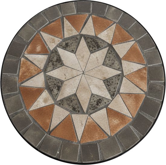 AXI Lola Mozaïek Plantentafel Rond Ster Grijs/bruin - Set 3 stuks – Bijzettafels - Diverse Afmetingen - Mozaïeklook – Ingelegd met keramische tegels – Voor binnen, tuin, terras en balkon