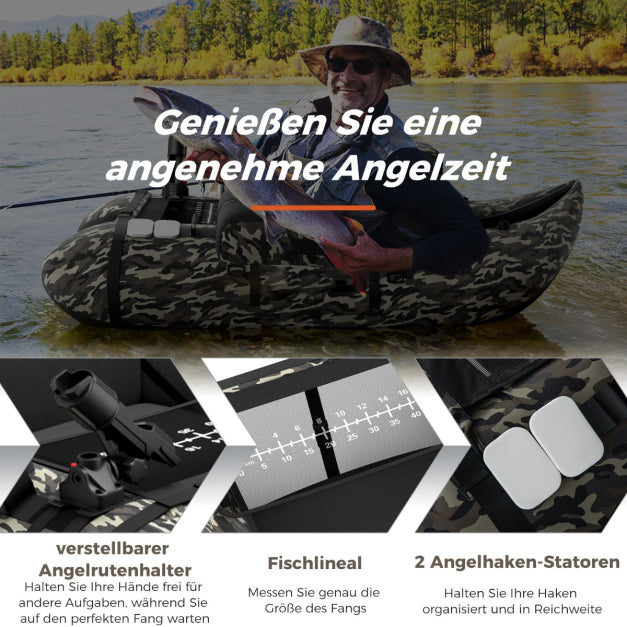 Coast Opblaasbare Vissersboot - Verstelbare Hengelhouder & Rugleuning - 2 Haakhouders - 135 x 109 x 54 cm - Camouflage