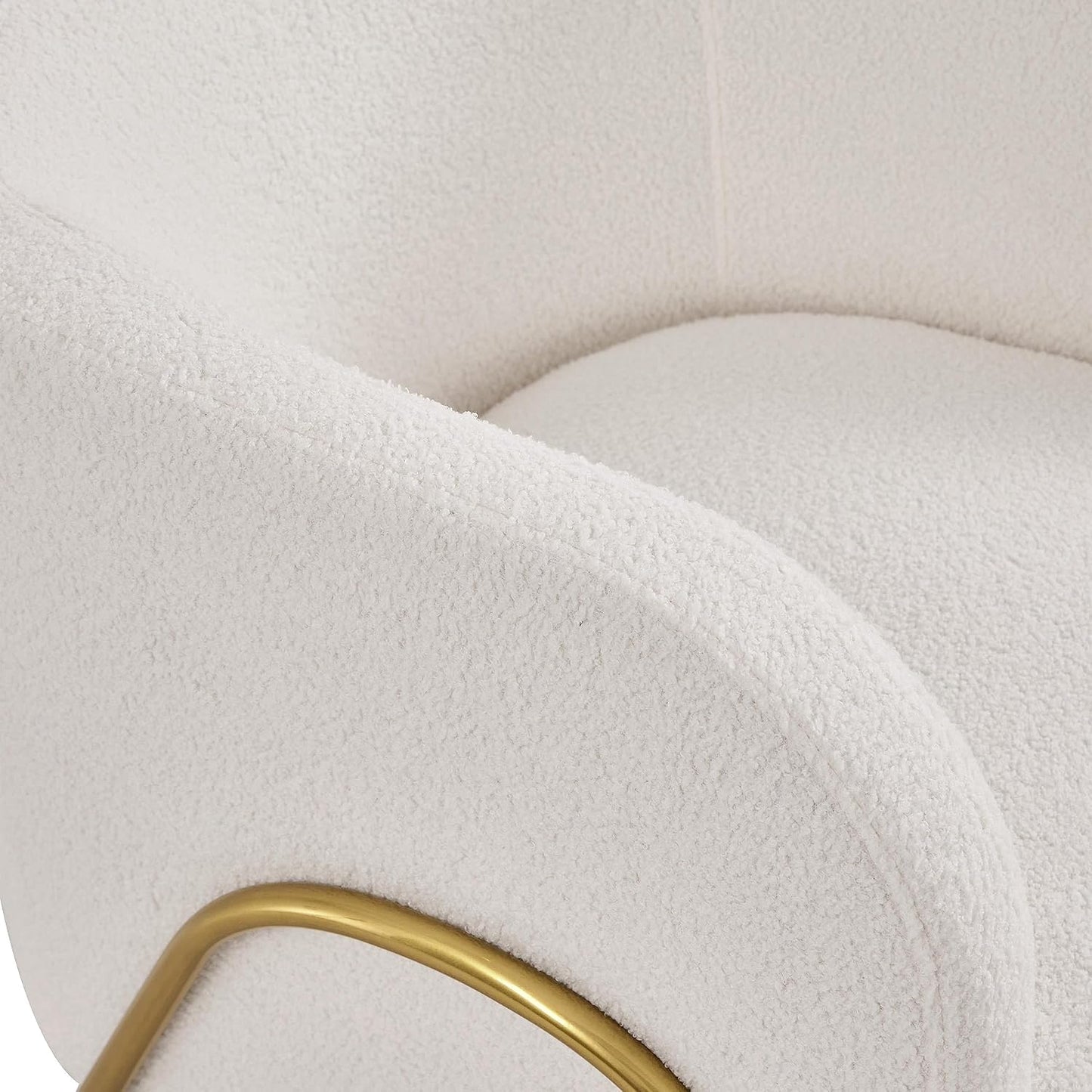 Yaheetech Accentstoel Luxe Barrelstoel Boucle - Gouden V-Poten - Ivoor - 69x69x72 cm