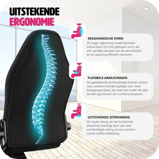 tectake® - bureaustoel gamingchair - luxe burostoel kantoorstoel - racingstoel burostoel gamestoel Springsteen - zwart