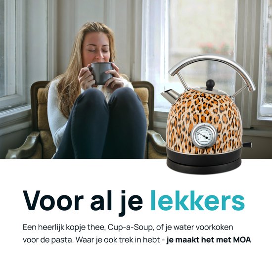 MOA Waterkoker Retro - 1,8 Liter - Elektrische Waterkoker - BPA-vrij - Anti Calcium Filter - RVS - 2200W - Panterprint
