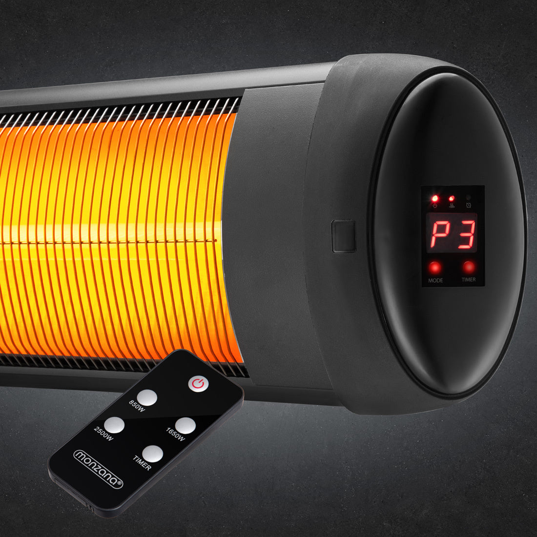Monzana Infraroodstraler 2500W - Incl. Afstandsbediening – Zwart