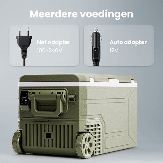 Auronic Elektrische Koelbox - Compressor - 64L - 12V en 240 volt - Camping Koelkast - Frigobox Auto - Met Wielen en Hendel - Groen