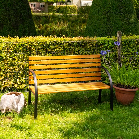 AXI Otis houten Tuinbank met matzwart stalen frame – Cederhout - 122x60x83 cm – Tweepersoonsbank voor buiten