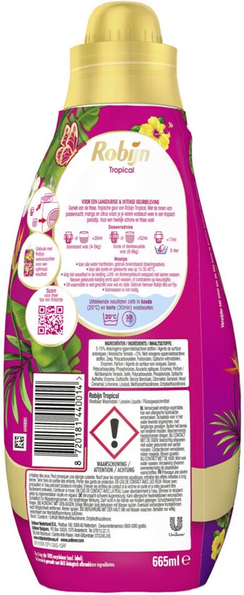 Robijn Klein & Krachtig Wasmiddel Color Tropical 19 Wasbeurten - 665 ml