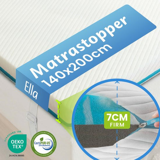 Ella Firm Topper 140x200 cm - 7CM Matras Topdekmatras - Matrastopper Gel Geïnfuseerd Traagschuim & Aircell-schuim - Hardheid Stevig