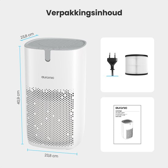 Auronic Luchtreiniger Fresh Pro - Met HEPA 13-filter - 300 m³/u - 65 m² - Koolstoffilter - 3 Standen - Air Purifier - Wit
