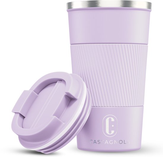 Castagnola Thermosbeker - Koffiebeker To Go - Travel Mug voor Koffie en Thee - Theebeker - 510 ML - RVS - Lichtpaars