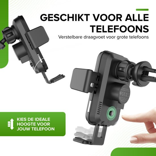 iSetchi Telefoonhouder  - Qi Draadloze Oplader - 15 Watt Snellader - Ventilatierooster