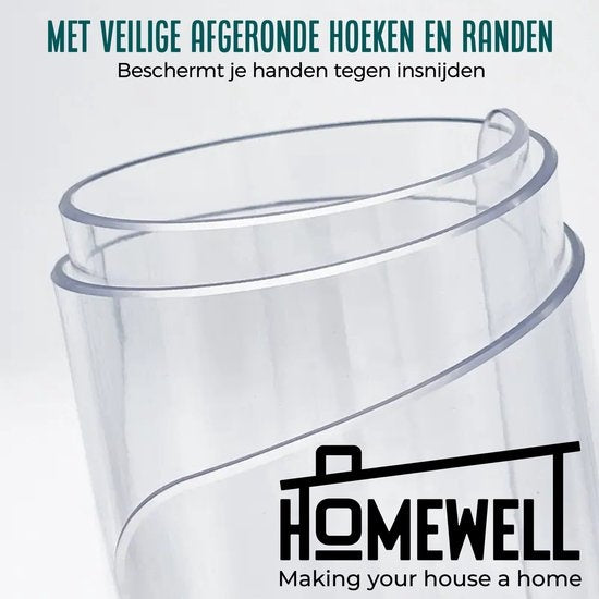 HOMEWELL Tafelbeschermer Transparant Glashelder 90x180cm - Doorzichtig Tafelzeil - Tafelkleed - Anti Slip en Hittebestendig - 2,2 mm