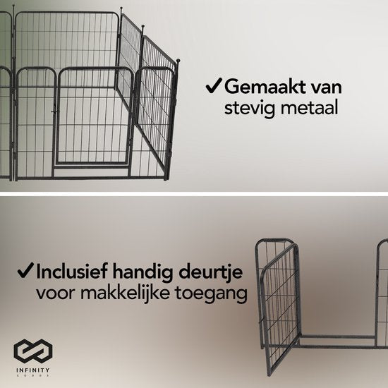 Infinity Goods Hondenren - Puppyren - 8 Panelen - 60 x 80 CM - 480 CM Omtrek - Opvouwbaar - Met Deur - Staal - Zwart
