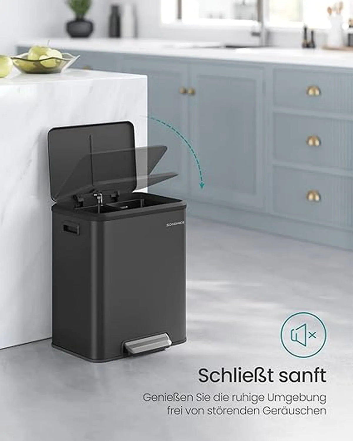 Songmics Keukenafvalscheidingssysteem 30L – 2x15 L Afvalbak – Inktzwart – Staal