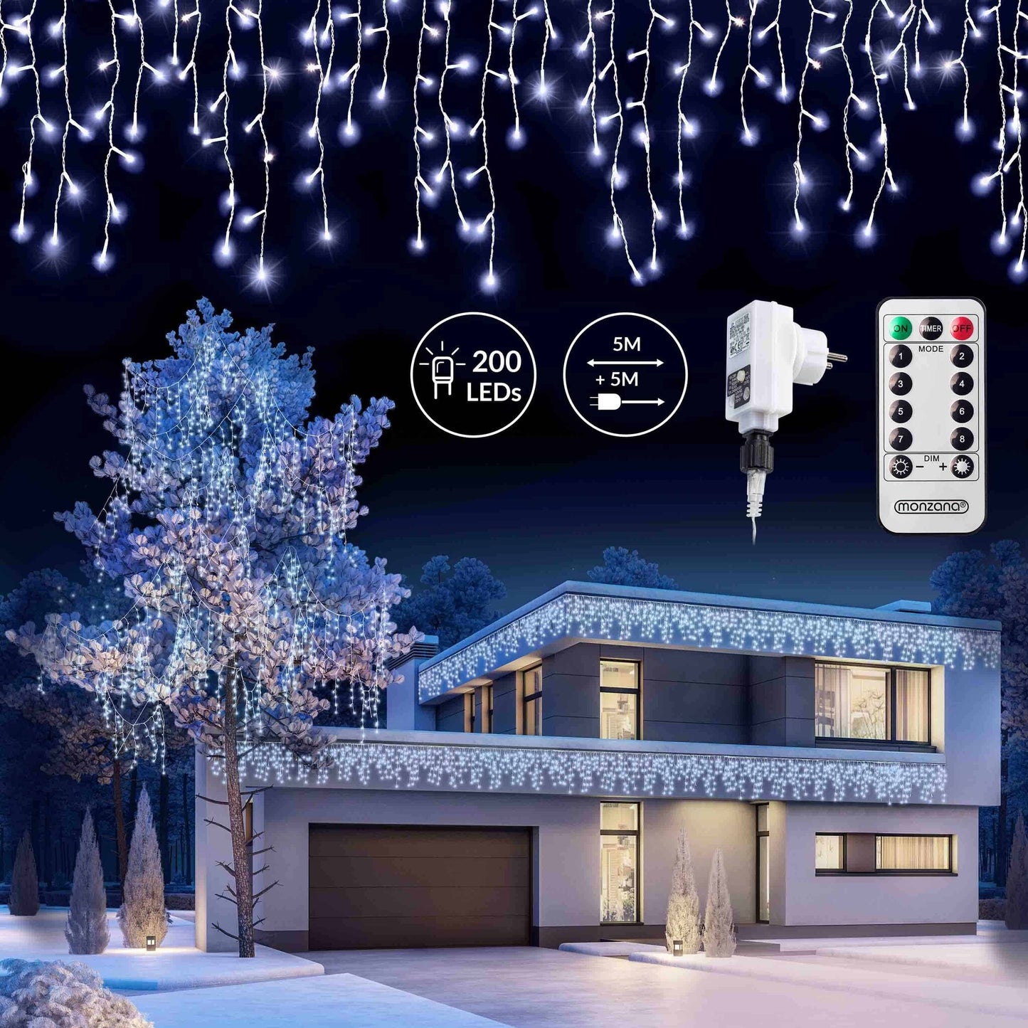 Monzana Regen Lichtketting LED Kerst - Koud Wit - 10 m