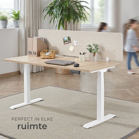 tectake® Bureauscherm scheidingswand Noisy - Met geluidsabsorberende PET-kern - Inclusief 2 bevestigingsklemmen - Afmeting (LxB) 130 x 40 cm - Beige